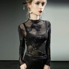 상의 라인 줌바 시스루 모던 연습복 망사 댄스 여자 라틴, A. 그림 색, B. M, C. L