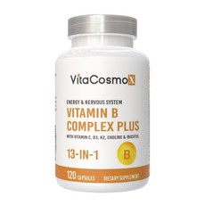 VitaCosmoX 비타코스모엑스 비타민B 컴플렉스 13종복합기능성 비오틴 엽산 이노시톨 비타민C D3 K2 고함량 에너지 대사 신경 건강 야채캡슐 미국직배송, 1개, 120정