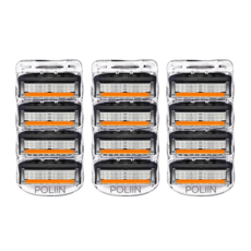 POLIIN 5중날 신형 면도날 (Black+Orange) 질레트 퓨전 프로글라이드 호환, 3개, 4개입