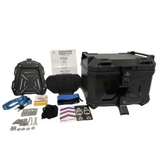 【新北新莊箱架屋】F2 MOTO 45L ABS 塑膠 輕量 後箱 方型箱 輕量後箱 鋁合金底板 方型塑膠箱 送靠背, 詳見包裝, 黑色