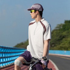 ANYOU 남성 여름 배색 반집업 반팔티 루즈핏 운동복 기능성 티셔츠