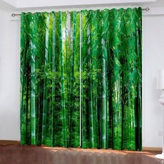 리르진 열 차단 커튼 아이렛 63인치 길이 열 절연 암막 커튼 숲 풍경 창문 커튼 방 어둡게 하는 그린 34 x 63인치 2개 패널