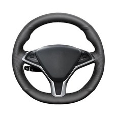 Belinous 가죽 핸들 커버 레이스업 천연 가죽 핸드 스티치 스티어링 휠 랩 2021-2024 모델 S/X (요크 아님)와 호환 (W/O 마커), 표시 없음