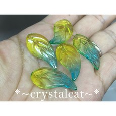 黃藍色琉璃羽毛造型手創飾品配件，30mm*14mm，DIY飾品材料，手工藝零件, 1個, 黃藍色