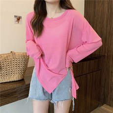 原家良品 長袖罩衫 薄長袖 透膚上衣 寬鬆t恤 泳衣罩衫 防曬 長袖上衣 40-70KG