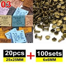 20pcs 믹스 가죽 레이블 100 세트 6x6MM 금속 스파이크 수제 의류에 대 한 양각 태그 DIY 모자 바느질 액세, 13 03