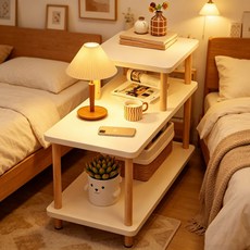 POVEST 침대협탁 침실 침대 옆 다단 좁은 소형 수납 선반, 1개, 흰색