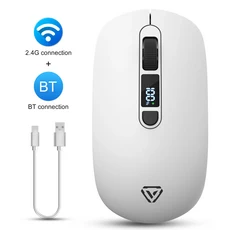 T03 듀얼 모드 무선 마우스 블루투스 무소음 클릭 충전식 500mAh DPI 조절 가능 스마트 디지털 디스플레이, 03 White