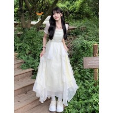 Yellwel 여성 여름 쉬폰 롱 드레스 레이어드 플로우 원피스 DJP