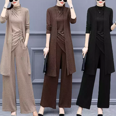 빅사이즈 여성의류 3종세트 M-5XL 날씬해 보이는 뱃살커버 가디건 언발 나시티 민소매 티셔츠 와이드팬츠 통바지 여름바지 세트