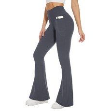 Sundwudu 여성용 블랙 플레어 요가 팬츠 - 부드러운 하이 웨이스트 부츠컷 레깅스 톨 & 롱 부츠레그 팬츠 여성용 라이트 블루 L, Medium, 그레이 포켓