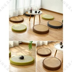 【開發票/統編】藤席蒲團坐墊 - 日式圓形涼蓆 透氣防潮榻榻米座墊, 雙面用(黃咖藤席+咖色麻布)【5厘米厚】,圓形直徑45cm