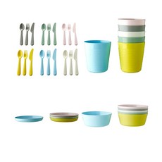 이케아 칼라스 유아 플라스틱 접시 그릇 컵 식기도구(착불아님무료배송), (접시6+그릇6+컵6+식기도구18)세트, 1개