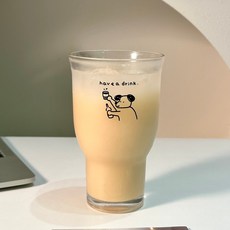 可愛貓狗圖案玻璃杯 附吸管選項, 1個, 小狗500ml
