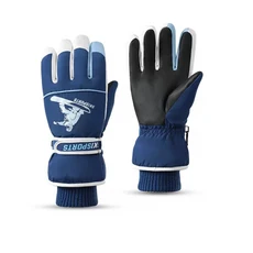 겨울 스키 장갑 PU 비 슬립 터치 스크린 방수 스노우 보드 오토바이 사이클링 양털 열 따뜻한 장갑 남여 성인 스키장갑, 02 파란