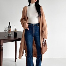 針織女款寬鬆版側開衩鏤空開襟Meli長版針織外套