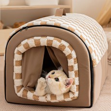 콜콜러브 반려동 쿠션하우스 접이식 탈부착 고양이집 강아지집 고양이 숨숨집 쿠션 침대 텐트 코튼 하우스, 1개, 갈색