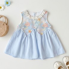 女童連衣裙夏季2026新款洋氣夏裝女寶寶蝴蝶結裙子蕾絲圓領公主裙