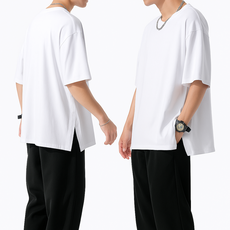 1+1 레이어드 반팔 M-3XL 빅사이즈 트임 남자 여자 티셔츠