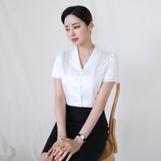 더웨이나인 승무원 블라우스 면접용 여름 반팔 셔츠 카라 엘르2 날개