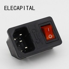 10A 퓨즈 포함 레드 로커 스위치 융합 IEC 320 C14 인렛 전원 소켓 커넥터 플러그, 1개