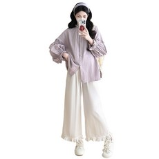 임산부 셔츠 봄 가을 임부 긴팔 상의 빅사이즈 루즈핏 벌룬소매 긴팔 셔츠 간절기 캐주얼룩 JS