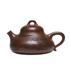 紫泥刻繪容天手作紫砂壺, 1個, 1L, 革紫泥:如圖所示