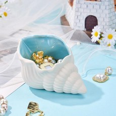 Munidow Ocean Themed 세라믹 주얼리 접시 귀걸이 및 목걸이용 아쿠아 블루 조개 링 홀더 트레이 드레서 탑 욕실 싱크대를 위한 장식 화장대 정리함 그녀를, Conch
