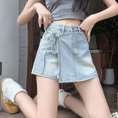 해피유통 여성용 레이어드 숏팬츠 하이웨스트 A라인 리본 포인트 여름 핫팬츠