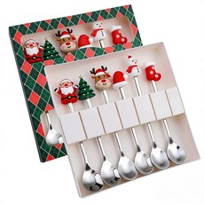 聖誕節慶造型湯匙組，可愛聖誕人物不鏽鋼湯匙，節慶餐桌裝飾湯匙, 銀色, 1套