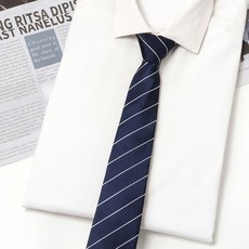 免打結拉鍊領帶 商務正裝工作結婚適用 黑色條紋懶人易拉款 男用簡約風質感配件 #A6034藏青白條7cm #默認尺寸
