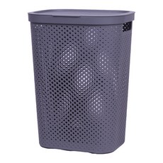 塑料臟衣籃 帶蓋日式洗衣收納筐 家用浴室髒衣服收納籃 居家洗衣袋, 深灰色,44x35x58cm超大號