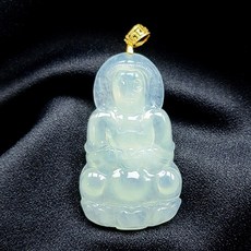 溫寶翡翠 K097 18K金冰種觀音葉子吊墜，叩頭放光設計，保平安招好運，送禮自用皆宜, 觀音