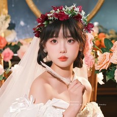 라탄 화관 머리띠 웨딩 촬영 소품 봄여름용 조화 꽃장식 브라이덜샤워 감성 플라워 헤어밴드, 해바라기 꽃 - 대형 빨강