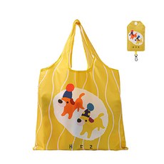 이지몰 접이식 장바구니 귀여운 강아지 캐릭터 휴대용 에코백, 옐로우, 1개