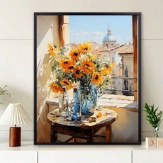 실십자수 꽃 프린트 십자수, 40x50 점장 추천, 유화 패키지 내부프레임+붓+물감, r0104 해바라기