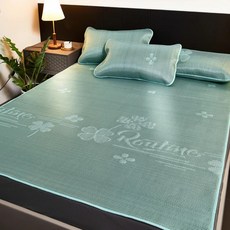 艾草藤席牀上用品夏季家用冰絲涼蓆三件套單雙人宿舍席子, 自由風水綠(單席)