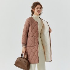 라부라카 여성 겨울 기모 따뜻한 롱 누빔자켓 포켓 있음 매직 가벼운 패딩 기모 코트 F24 이월상품