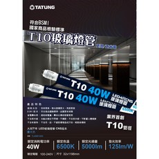 大同 TATUNG T10 LED 燈管 40W 5000lm 玻璃燈管 6500K 白光 適用 T8 燈座, 1個, T10 LED燈管 6500K白光,20隻/箱, 6500K白光