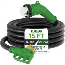 135도 14-50P에서 SS2-50R 발전기 연장 코드가 있는 RVGUARD 50 암페어 15피트 RV 전원 코드 LED 표시등이 헤비 듀티 STW 녹색 ETL 목록에 표시됨, 15 Foot