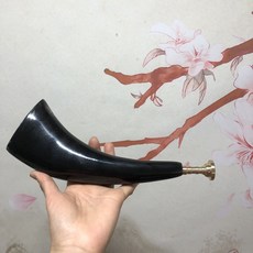 專業黑氂牛角喇叭牛角號，法師銅嘴道教法器，道士常用儀樂器，牛角吹號角道傢用品, 水牛角號20到25厘米一個