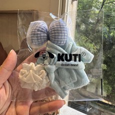 팝마트 라부부 마카롱 하이라이트 인형옷 헤어밴드 리본 샤워 가운 세트 인형의상, 세트 전용 개별 오프 패키징, 화이트 헤어밴드+체크무늬 리본+샤워 가운 세트