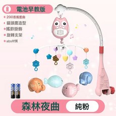 新生兒牀鈴嬰兒玩具0到3個月6寶寶1歲牀頭搖鈴旋轉音樂車懸掛件式, 粉色 668-28牀鈴 電池版:如圖, 1個
