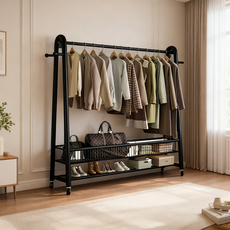 BILIMO 평생 사용가능한 이동식 튼튼한 2단 스탠드 행거 튼튼함 보장, 블랙