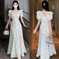ANYOU 패션 여름 원피스 여성 롱 원피스 프렌치 반팔 데일리룩 빅사이즈 원피스 슬림핏 하객룩 캐주얼 바캉스룩