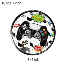 130220cm 블랙 비디오 게임 테이블보 파티 용품 네온 발광 커버 생일 장식, 01 7inch Plate 10pcs