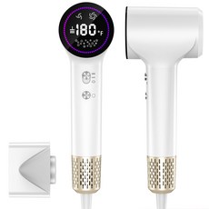 호밍사이 가정용 저소음 항공모터 헤어 드라이기 LED 디스플레이 음이온 초고출력 냉열 순환기능 전문가용 헤어 드라이기, 화이트골드(4배속 고출력)