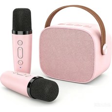 마이크 2개가 있는 Amazmic 미니 노래방 기계 무선 휴대용 플레이어 스피커 파티 실내 야외용 TF 카드 지원, K1-분홍색