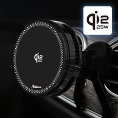 보듀엔 QI2.2 25W 초고속 냉각 맥세이프 차량용 핸드폰 무선충전 거치대 VC PRO 송풍구형 + 대시보드 + 자석링, 리치블랙 리치블랙