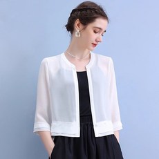 ROYALBELLE 여성 쉬폰 시스루 7부소매 크롭 가디건 데일리 얇음 자외선 차단 가디건 E0062215